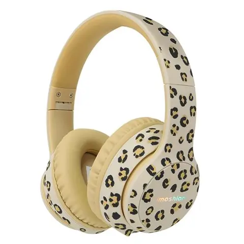 imoshion Édition Spéciale - Casque sans fil pour enfants avec imprimé léopard LED Light - Limiteur de décibels - Avec câble AUX - Léopard