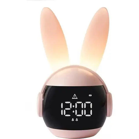 Réveil pour Enfants Réveils Lapin Rose pour Filles Réveil Enfant avec Sonneries et Veilleuse Rechargeable Snoozing Cadeau Créat