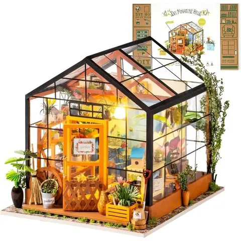 Mini Maison Fleurie de Cathy Miniature de poupée Serre en Bois Bricolage Set modèle Cadeau danniversaire pour Adulte Femme Fille
