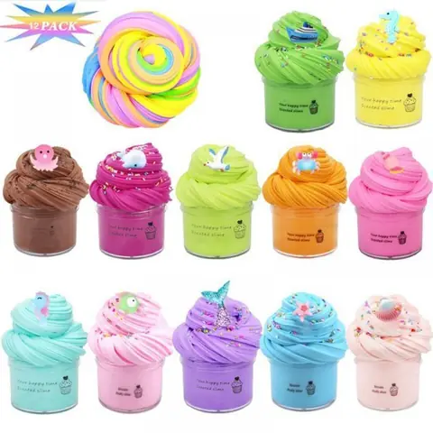Lot de 12 mini slimes parfumés au beurre pour enfants jouets anti-stress doux et extensibles