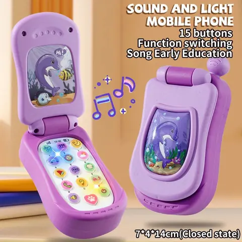 Téléphone musical pour enfants en forme de poisson-globe téléphone à clapet adapté aux bébés et aux petites filles té