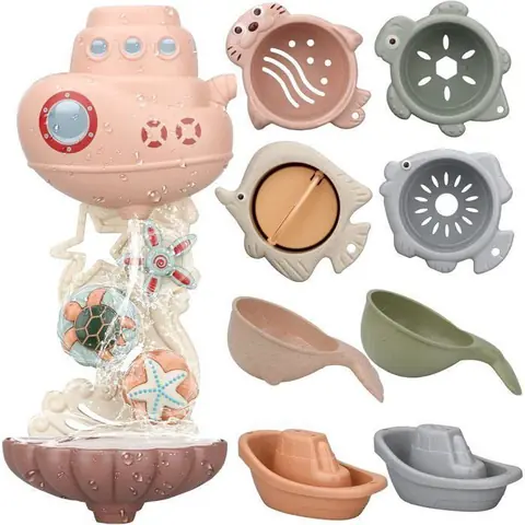 Jouets de Bain pour Bebe 1 an Jouets dÉveil avec Mignons Engrenages et Tasses danimaux Marins Cadeau pour Garçons et b YYV
