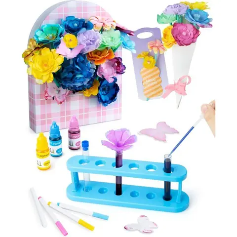 Activité Manuelle Fille Création Bouquet DIY Jouet pour Les Enfant de 6 7 8 9 10 12 Ans Kit de Teinture de Fleurs en Papier
