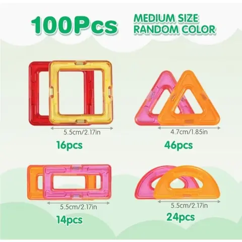 JustForVibe - 100 pièces géométriques de construction magnétiques/aimantés enfant - Jouet éducatif STEM - 100PCS