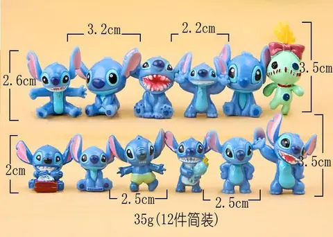 Figurines - Mini figurines Stitch - Lot de 12 - Multicolore - 3 cm - Disney