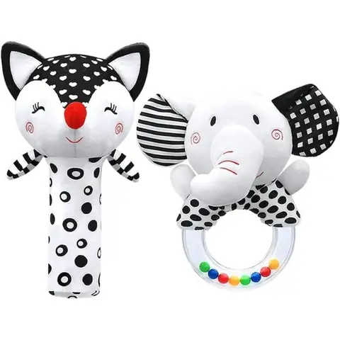 Jouet Eveil Bebe 0 3 6 12 Mois Hochet Bebe 6 Mois Noirs et blancs Jouet de Peluche HochetsCadeau pour Bebe Garçon Fille Jouets