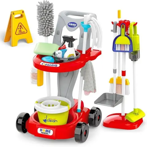 Kit de Nettoyage pour Enfants Chariot pour Enfants avec Serpillière Aspirateur Plumeau Brosses Chiffons Jouets de Nettoyage