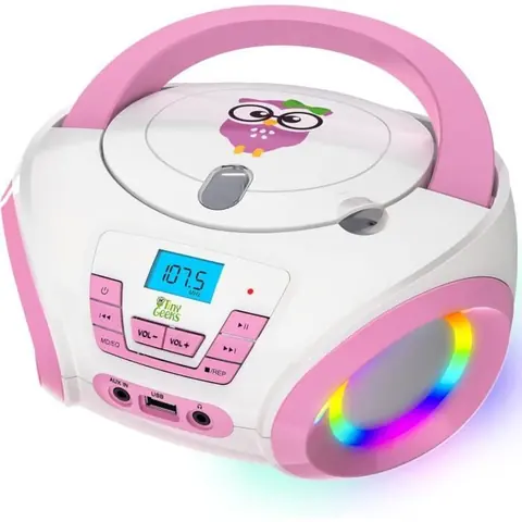 Lecteur CD Enfant - TinyGeeks - Tunes - Radio FM - Piles incluses - Lumières RGB