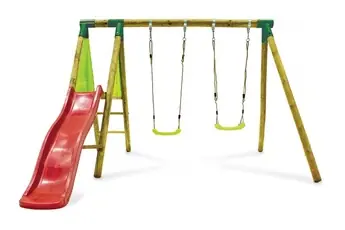 Portique en bois "Balanga" - Avec 1 Toboggan et 2 Balançoires.