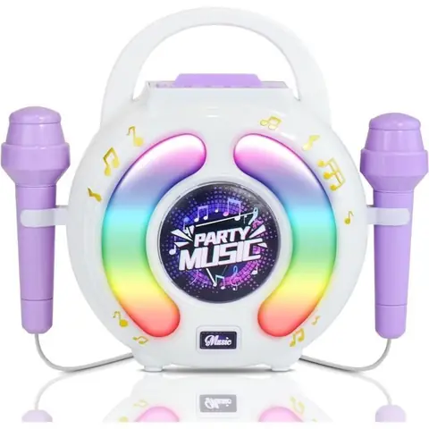 Machine de Karaoké avec 2 Micro sans Fil pour Enfants de 4 à 12 ans Portable Karaoké Bluetooth avec Magique Voix Change et LED
