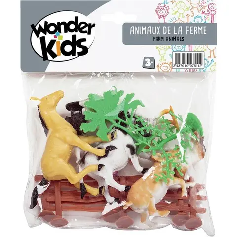Figurines Animaux de Ferme - WONDERKIDS - 8 pièces - Accessoires Inclus - Plastique - Dimensions 7x5cm