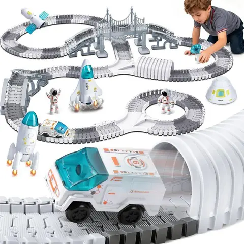 Circuit voiture enfant - BLEOSAN - Circuit Voiture Enfant Spatial - Thème spatial - 332 pièces - Pistes modulables