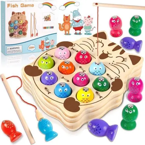 Jeu de pêche magnétique - 100PCS- Jouets en bois - Multicolore - 24 mois et plus