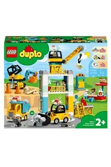 LEGO® 10933 DUPLO La Grue Et Les Engins De Construction, Pelleteuse, Camion avec Lumière & Son, Jouet Pour Enfants de 2-5 ans