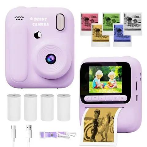 Appareil photo instantané 4800w-Impression couleur instantanée - HD 2.4 Pouces-Jouet Fille 3 4 5 6 Ans -Violet