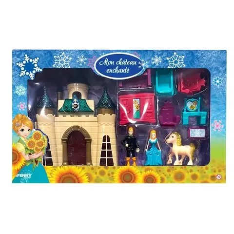 Château enchanté avec la princesse et le prince et des accessoires