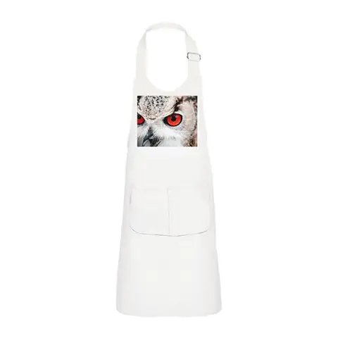 Fabulous Tablier Cuisine Enfant 2 Poches Blanc Chouette Yeux Rouges - Haut de gamme