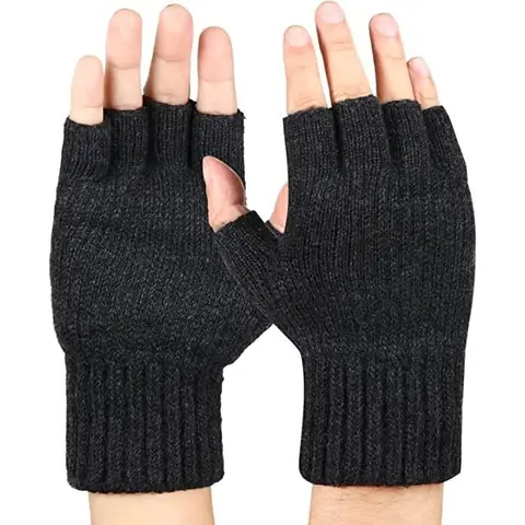 Gants sans Doigts dHiver Gants Demi-Doigts Chauds avec Doublure Polaire Douce Mitaines en Tricot Thermiques