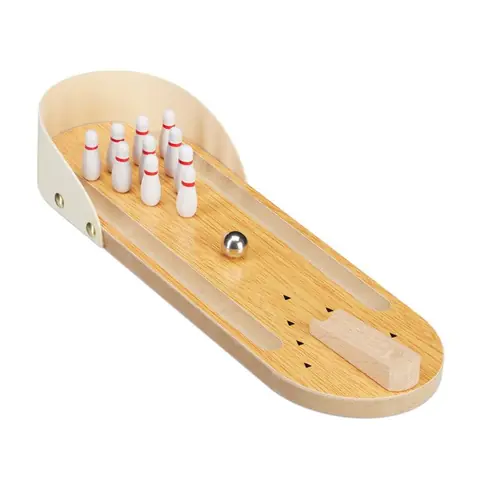 Relaxdays Bowling de table mini-jeu set avec 10 quilles habileté adultes & enfants à partir de 3 ans nature