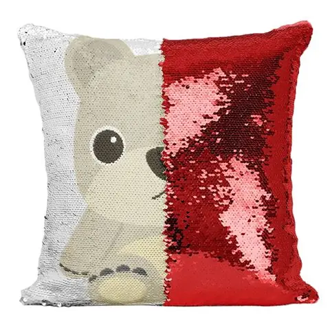 Fabulous Housse de Coussin à Sequin - Paillettes Rouge Ourson En Peluche Dessin Mignon [40 x 40 cm]