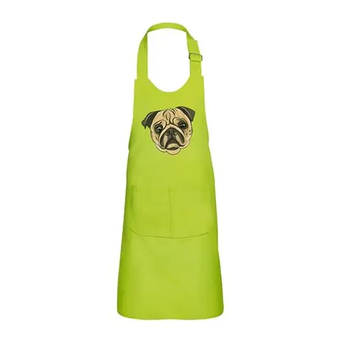 Fabulous Tablier Cuisine Enfant 2 Poches Vert Carlin Pug Petit Chien Dessin - Haut de gamme