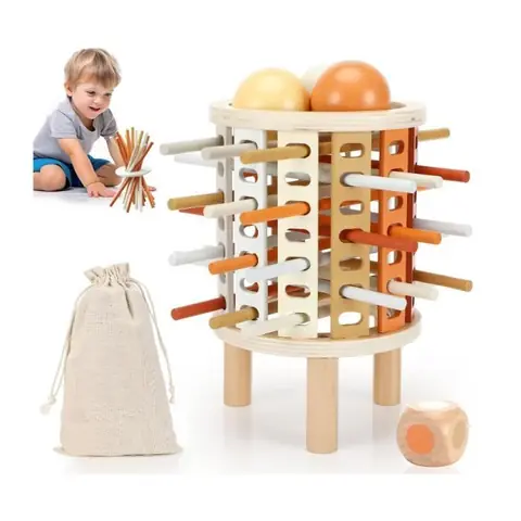 Jeux 3 4 5 6 Ans Jeux Jeu de Société en Bois pour Garçons Filles Motricité Fine Jeu de Tour en Bois avec Bâtonnets et Dés Jouets