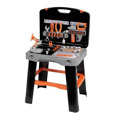 Smoby - Black and Decker -Etabli Bricolo Smart - Jeu dimitation - Mallette qui se transforme en établi - 33 accessoires inclus - Fa