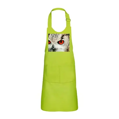 Fabulous Tablier Cuisine Enfant 2 Poches Vert Chouette Yeux Rouges - Haut de gamme
