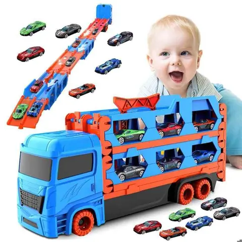 Voiture enfant Camion de Transport - 6 voitures en alliage - Pliable - Jouet Cadeau pour 3 4 5 6Ans Garcon Fille
