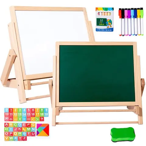 Tableau Chevalet Enfant en Bois - MARSEE - Double Face Magnétique Tableau - avec Accessoires Alphabet Puzzle - 44 x 36 x 25cm