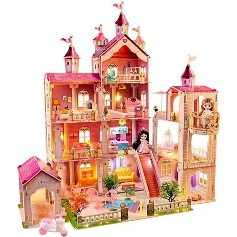 Maison de poupée - LADUO - 30718 - 4 étages - 49 accessoires - Lumières intégrées