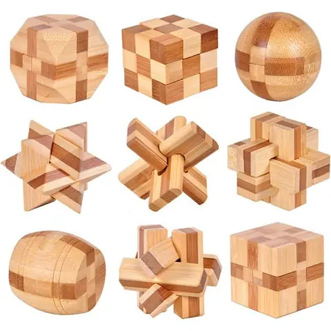Ensemble de 9 casse-têtes 3D en bois petit jeu de logique à monter et à démonter coffret cadeau 45 cm