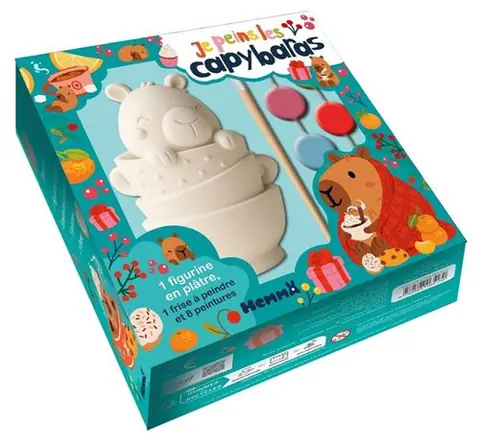 Je peins les capybaras - 1 figurine en plâtre, 1 frise à peindre et 8 peintures -  Collectif - Hemma - Coffret - Document jeunesse
