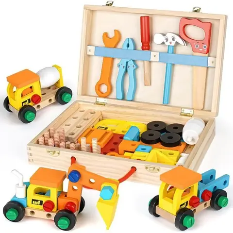 Jouet Enfant - Boîte à Outils en Bois - 53 Pièces - Éducatif - Sécurisé