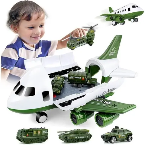 Avion Jouet Enfant 3 Ans Garçons Filles – Modèle davion rangeable – Transporteur de véhicules militaires – Vert