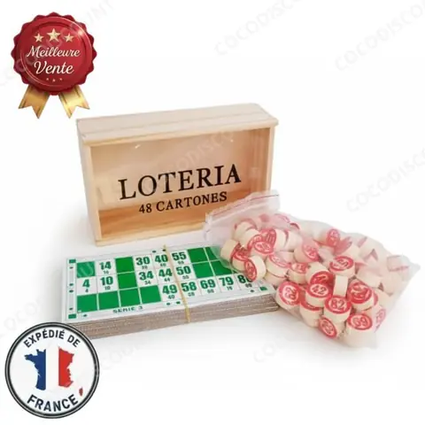 Cobye- Jeu de Bingo en Bois 48 Cartes – Jeu de Loto Familial Classique pour Enfants et Adultes