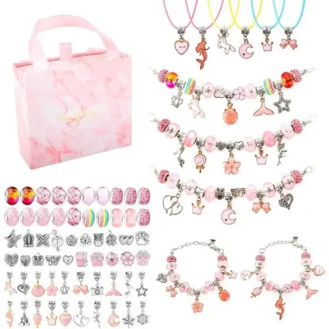 Cadeau Kit Bracelet de Fabrication pour Jouet Creation Bijoux Enfants Loisirs Créatifs Fille 4-12 Anos Rose