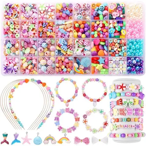 790+pcs Perles pour Bracelet 32 Types Perles Enfant Kit de Fabrication de Bracelets pour Filles Bijoux Jouet Enfants pour Filles