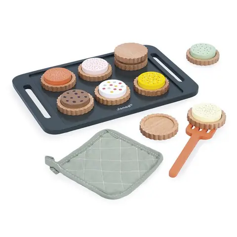 Atelier Biscuits en Bois - Kit Pâtisserie - Plateau avec Gant et Spatule - Jouet dImitation - Accessoires Cuisine Enfant Dès 3 ans