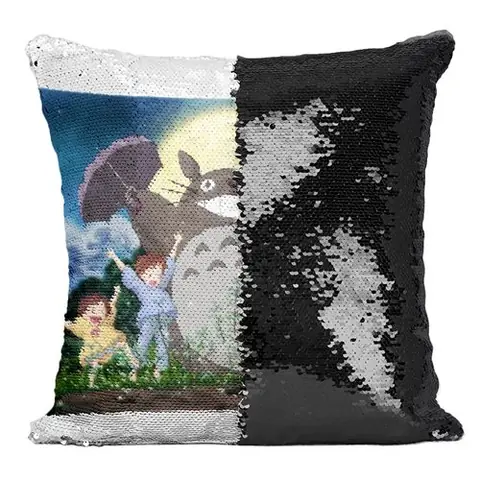 Fabulous Coussin avec Housse Sequin - Paillettes Noir Mon Voisin Totoro Dessin Foret Miyazaki [40 x 40 cm]