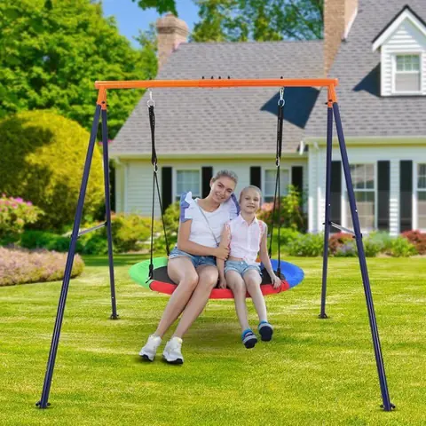 Portique Balançoire - Multicolore - Nid dOiseau Ronde - Charge 200kg - Pour Enfants - 114cm Diamètre