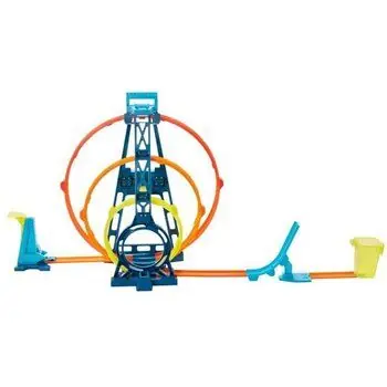 HOT WHEELS Track Builder Triple Looping Modulable Cascades Extrêmes - 1 lanceur, 1 véhicule et 1 cible inclus