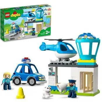 LEGO® 10959 DUPLO Le Commissariat Et L’Hélicoptère De La Police, Voiture Avec Gyrophare et Sirène, Jouet d'Éveil Dès 2 Ans