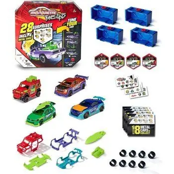 Majorette - Tune Up's - Set 4 Pièces - Voitures Miniatures en Métal - Coffret avec 7 Surprises - Accessoires + Pièces Tuning