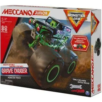 MECCANO - MONSTER TRUCK GRAVE DIGGER MECCANO JUNIOR - 6060171 - Véhicule Monster Truck Géant A Retrofriction - Jeu de Construction