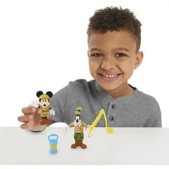 Mickey, 2 figurines articulées 7,5 cm avec accessoires, Thème Camping, Jouet pour enfants dès 3 ans, MCC043