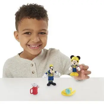Mickey, 2 figurines articulées 7,5 cm avec accessoires, Thème Pompier, Jouet pour enfants dès 3 ans, MCC044