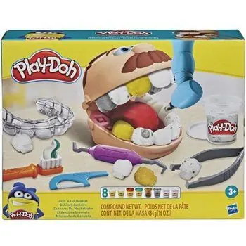 PLAY-DOH - Cabinet dentaire pour enfants avec 8 Pots de pâte à modeler atoxique aux couleurs assorties - dès 3 ans