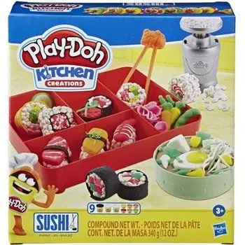 PLAY-DOH - Kitchen Creations - Menu sushis pour enfants - à partir de 3 ans - avec 9 Pots de pâte atoxique PLAY-DOH