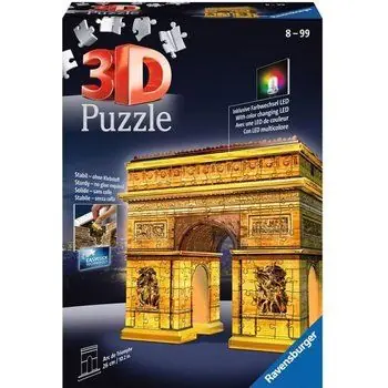 Puzzle 3D Arc de Triomphe illuminé - Ravensburger - Monument 216 pièces - sans colle - avec LEDS couleur - Dès 8 ans